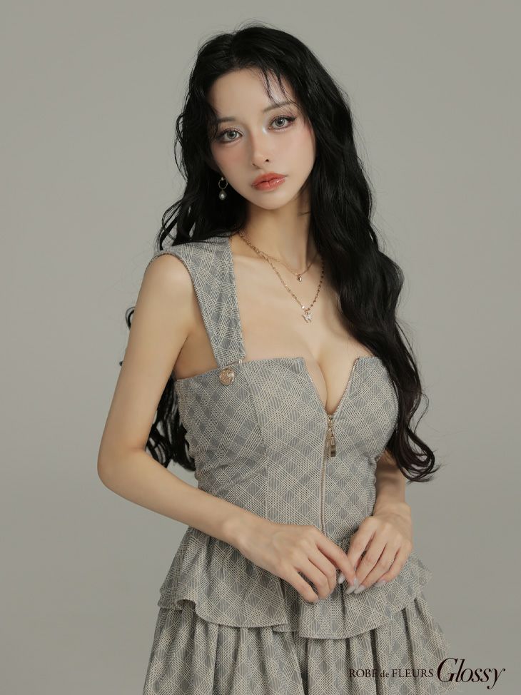 Glossy ローブドフルールグロッシー 【XSサイズあり】2wayフーディーバストジップティアードフレアミニキャバドレス gl4621-c