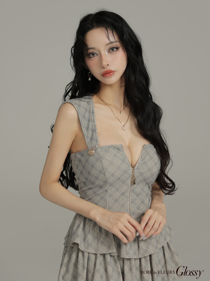 Glossy ローブドフルールグロッシー 【XSサイズあり】2wayフーディーバストジップティアードフレアミニキャバドレス gl4621-c