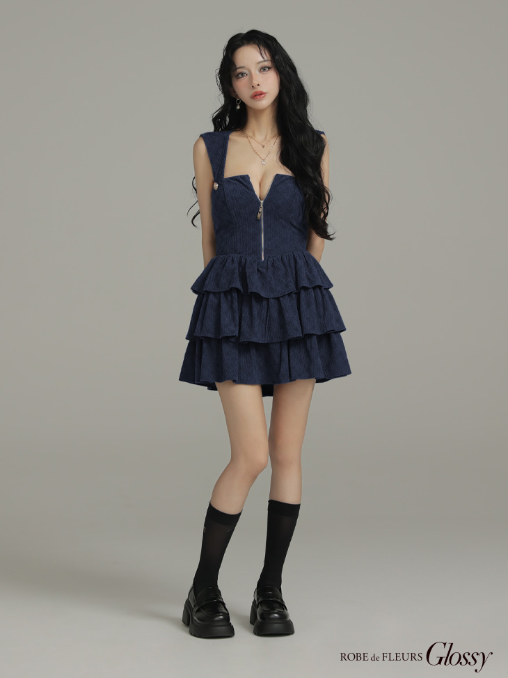 Glossy ローブドフルールグロッシー 【XSサイズあり】2wayフーディーバストジップティアードフレアミニキャバドレス gl4621-c