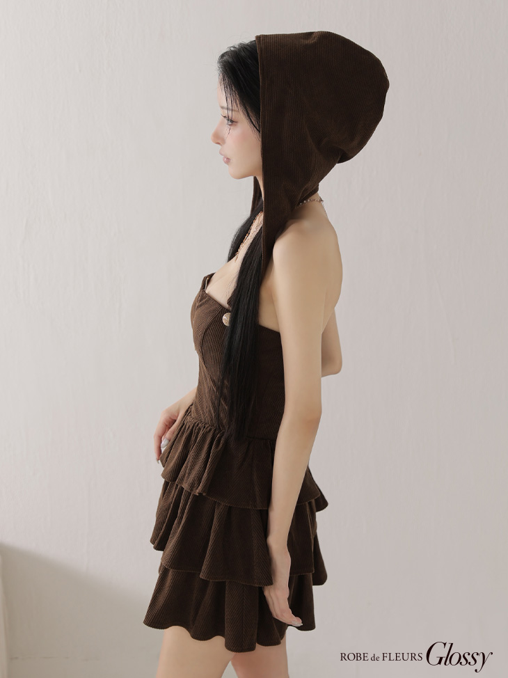 Glossy ローブドフルールグロッシー 【XSサイズあり】2wayフーディーバストジップティアードフレアミニキャバドレス gl4621-c