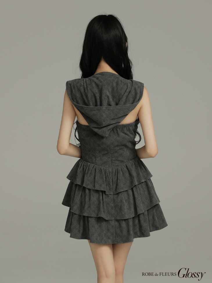 Glossy ローブドフルールグロッシー 【XSサイズあり】2wayフーディーバストジップティアードフレアミニキャバドレス gl4621-c