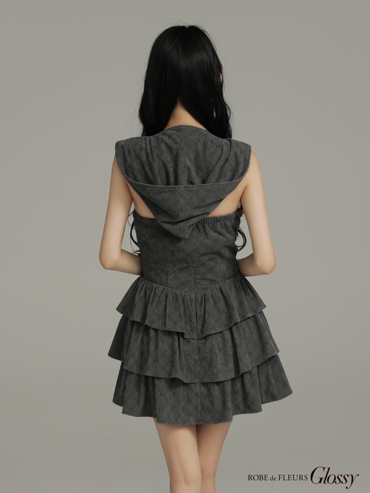 Glossy ローブドフルールグロッシー 【XSサイズあり】2wayフーディーバストジップティアードフレアミニキャバドレス gl4621-c