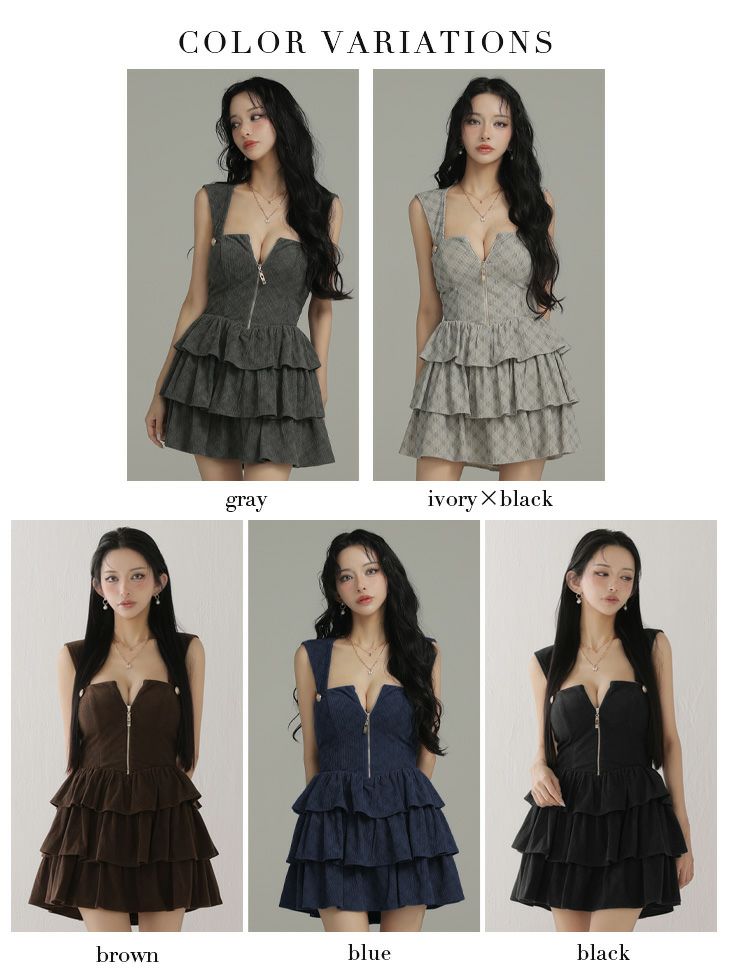 Glossy ローブドフルールグロッシー 【XSサイズあり】2wayフーディーバストジップティアードフレアミニキャバドレス gl4621-c