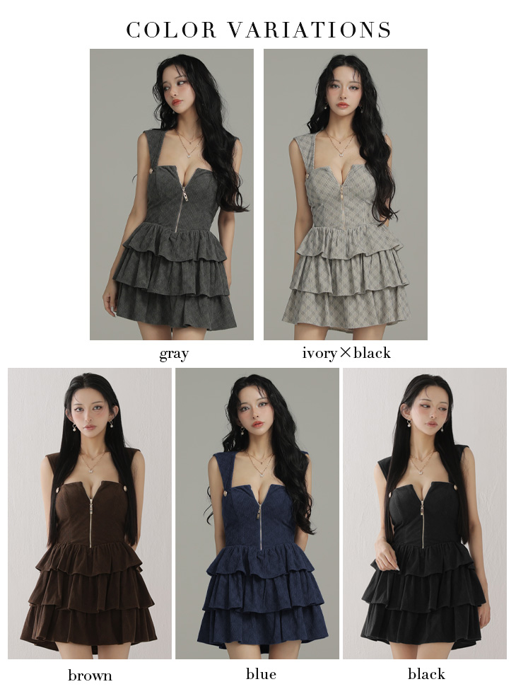 Glossy ローブドフルールグロッシー 【XSサイズあり】2wayフーディーバストジップティアードフレアミニキャバドレス gl4621-c