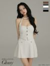 Glossy ローブドフルールグロッシー 【XSサイズあり】ストーン付きホルターシルバーボタンセットアップフレアミニキャバドレス gl4117-c