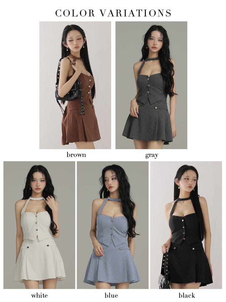 Glossy ローブドフルールグロッシー 【XSサイズあり】ストーン付きホルターシルバーボタンセットアップフレアミニキャバドレス gl4117-c