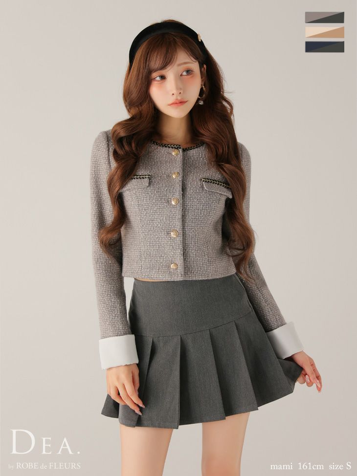 DEA. ディア バイ ローブドフルール 【XSサイズあり】ツイードクラシカルボタンプリーツミニキャバドレス de4605-c