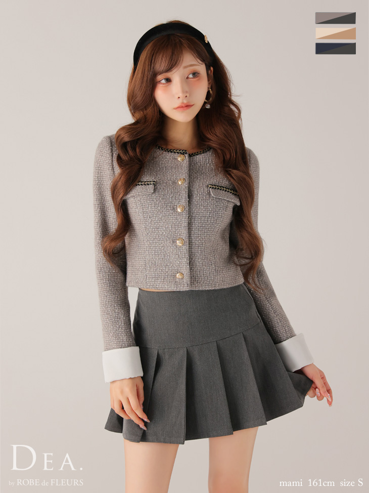 DEA. ディア バイ ローブドフルール 【XSサイズあり】ツイードクラシカルボタンプリーツミニキャバドレス de4605-c