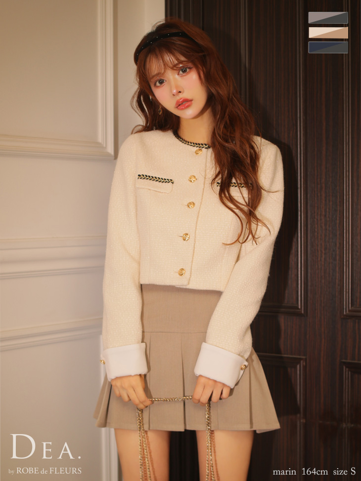 DEA. ディア バイ ローブドフルール 【XSサイズあり】ツイードクラシカルボタンプリーツミニキャバドレス de4605-c