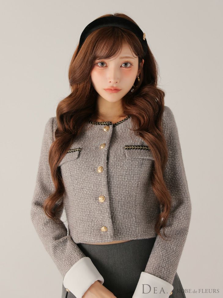 DEA. ディア バイ ローブドフルール 【XSサイズあり】ツイードクラシカルボタンプリーツミニキャバドレス de4605-c