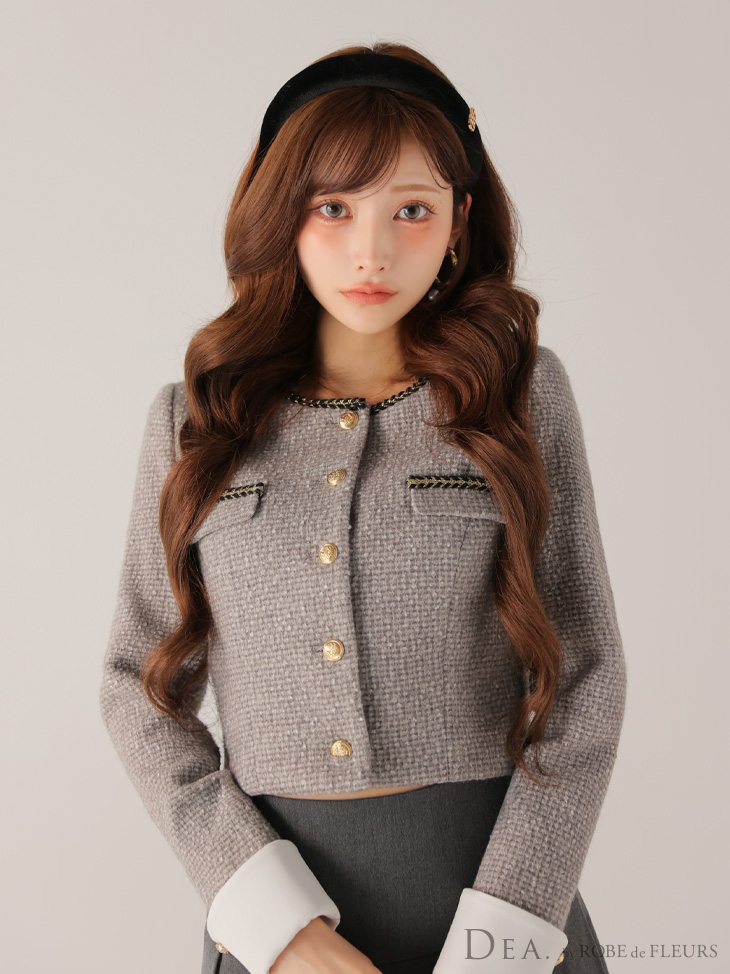 DEA. ディア バイ ローブドフルール 【XSサイズあり】ツイードクラシカルボタンプリーツミニキャバドレス de4605-c