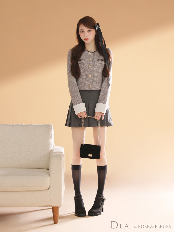 DEA. ディア バイ ローブドフルール 【XSサイズあり】ツイードクラシカルボタンプリーツミニキャバドレス de4605-c