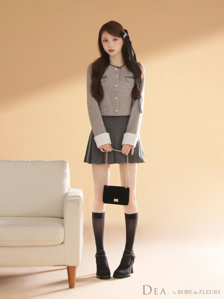 DEA. ディア バイ ローブドフルール 【XSサイズあり】ツイードクラシカルボタンプリーツミニキャバドレス de4605-c