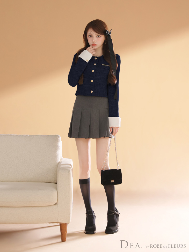 DEA. ディア バイ ローブドフルール 【XSサイズあり】ツイードクラシカルボタンプリーツミニキャバドレス de4605-c