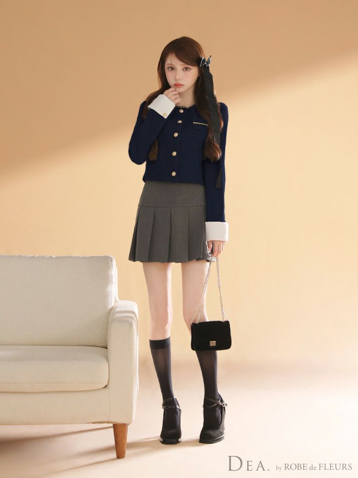 DEA. ディア バイ ローブドフルール 【XSサイズあり】ツイードクラシカルボタンプリーツミニキャバドレス de4605-c