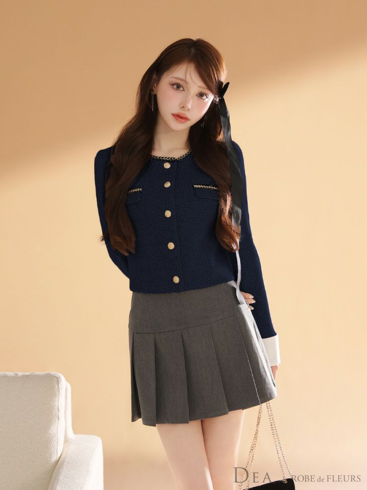 DEA. ディア バイ ローブドフルール 【XSサイズあり】ツイードクラシカルボタンプリーツミニキャバドレス de4605-c