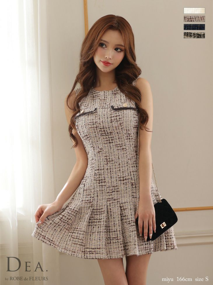DEA. ディア バイ ローブドフルール 【XSサイズあり】ラメツイード×プリーツミニドレス de2940