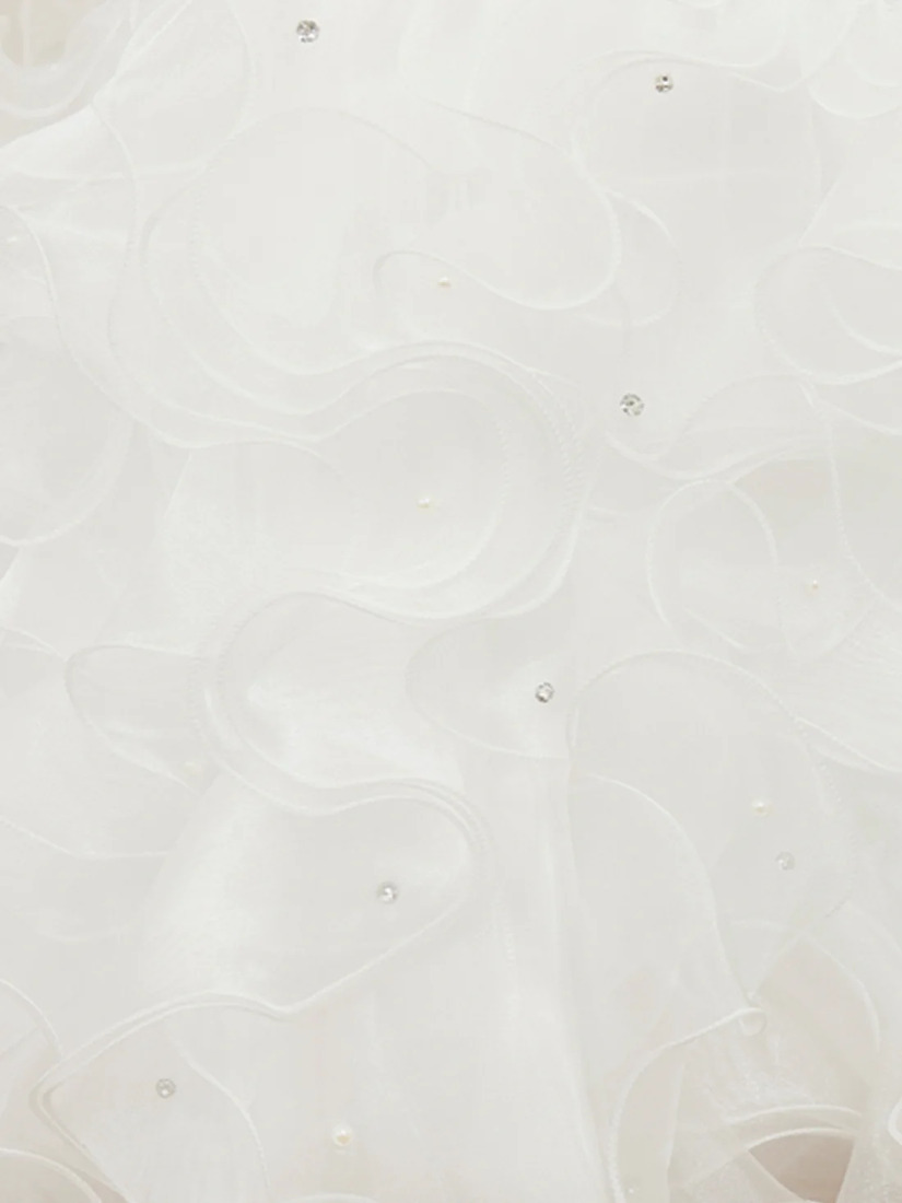 AngelR エンジェルアール ベアトップハートカットビジューパールチェーンフリルウエストマークフワAラインミニドレス ar25340