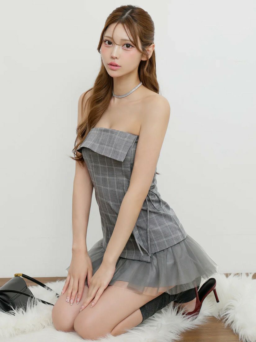 AngelR エンジェルアール ベアトップフリルチュールチェックフレアマイクロミニドレス ar25342