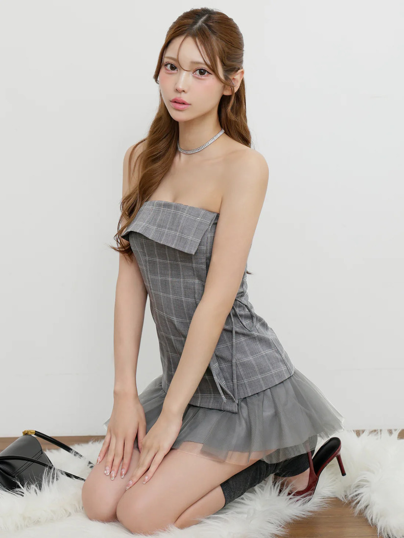 AngelR エンジェルアール ベアトップフリルチュールチェックフレアマイクロミニドレス ar25342