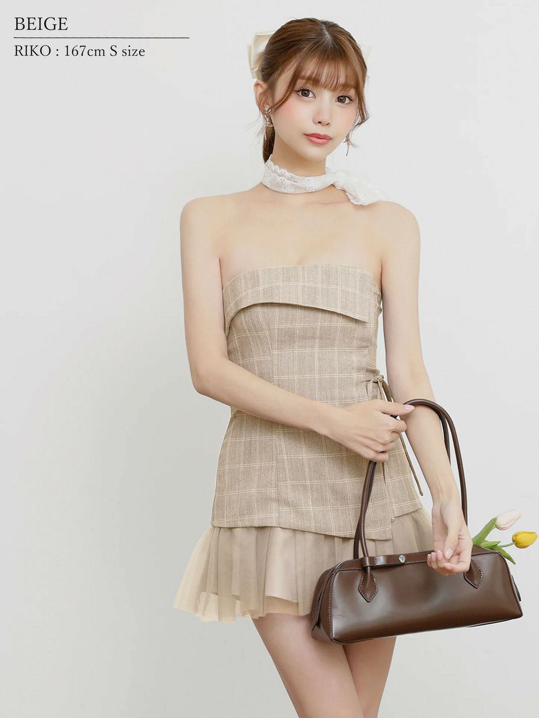 AngelR エンジェルアール ベアトップフリルチュールチェックフレアマイクロミニドレス ar25342