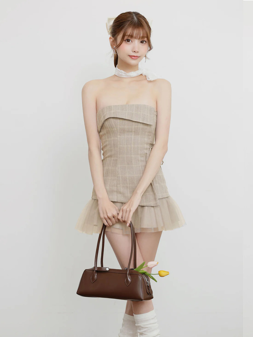 AngelR エンジェルアール ベアトップフリルチュールチェックフレアマイクロミニドレス ar25342