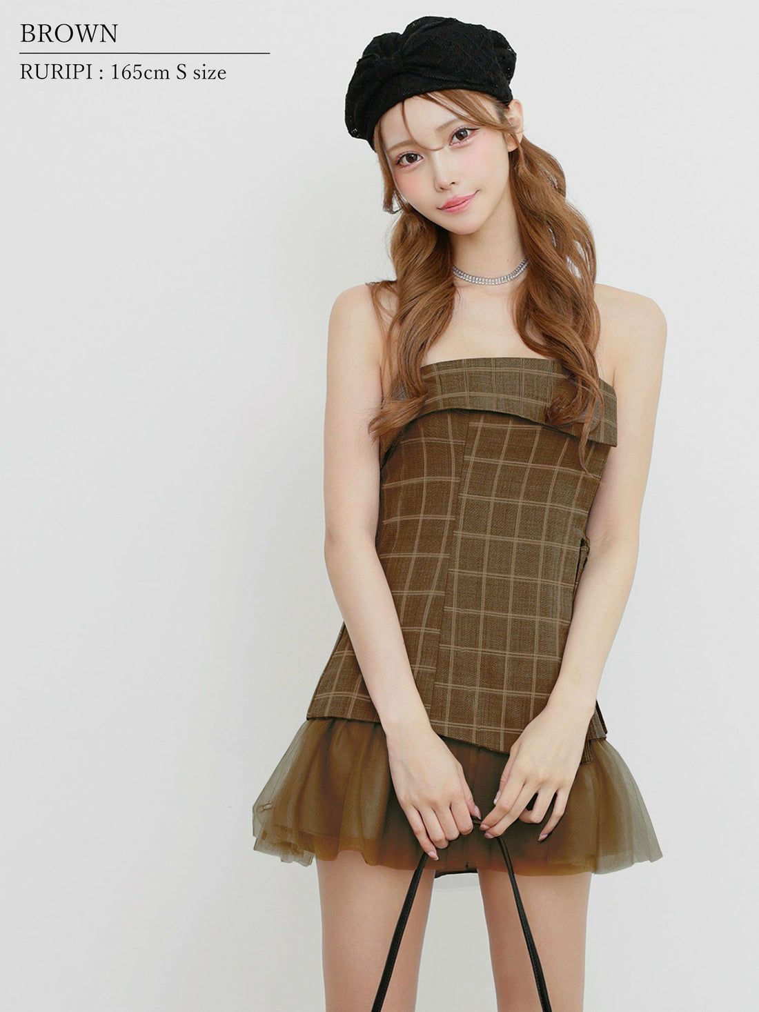 AngelR エンジェルアール ベアトップフリルチュールチェックフレアマイクロミニドレス ar25342