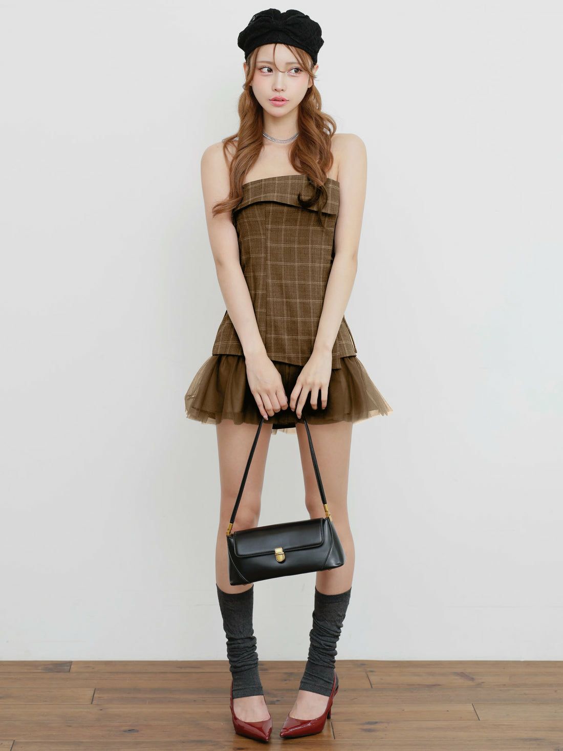 AngelR エンジェルアール ベアトップフリルチュールチェックフレアマイクロミニドレス ar25342