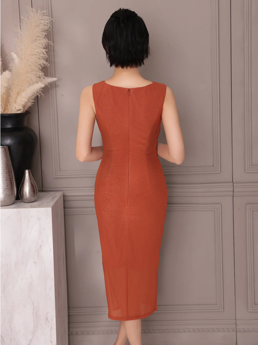 Veautt ヴュート アシンメトリーデコルテカットビジューチェーンシアータイトミディアムドレス vt022523-ks