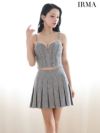 IRMA イルマ ワンカラー/サマーツイード/リボンビジュー/セットアップ/プリーツ/フレア ミニドレス ir55091-c