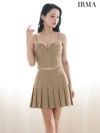IRMA イルマ ワンカラー/サマーツイード/リボンビジュー/セットアップ/プリーツ/フレア ミニドレス ir55091-c