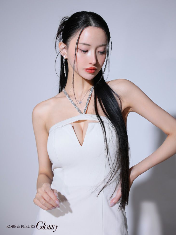 Glossy ローブドフルールグロッシー 【XSサイズあり】バックリボンバストスリットシンプルタイトミニキャバドレス gl3796