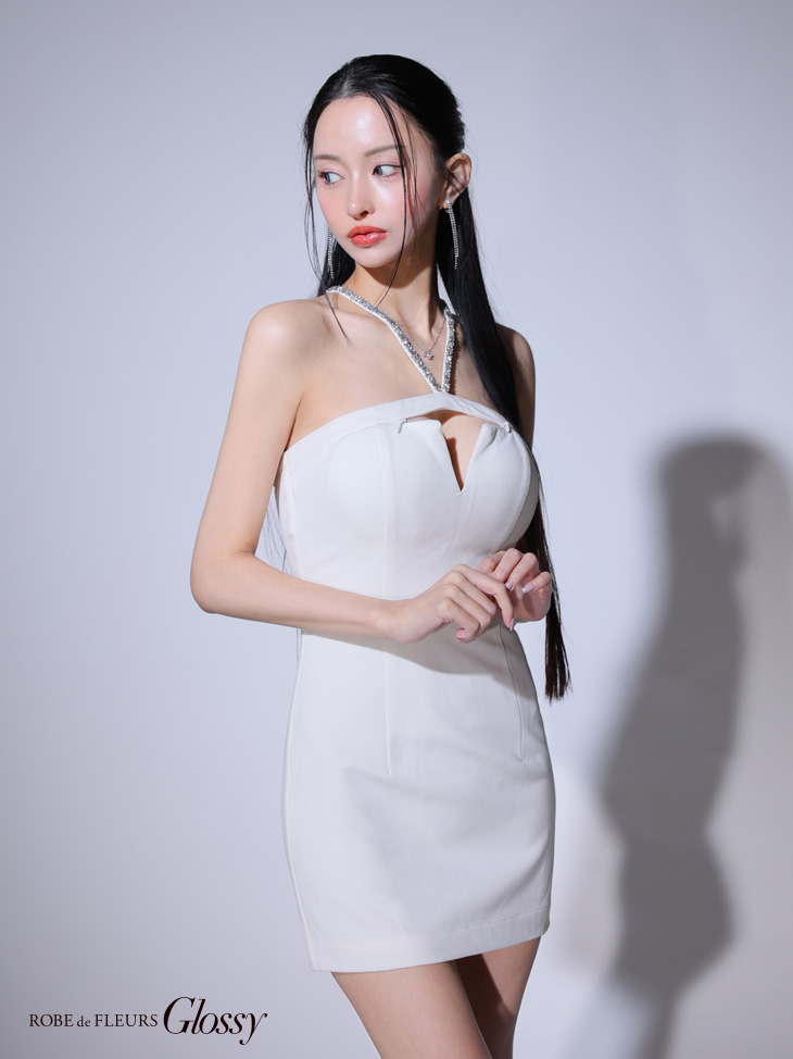 Glossy ローブドフルールグロッシー 【XSサイズあり】バックリボンバストスリットシンプルタイトミニキャバドレス gl3796