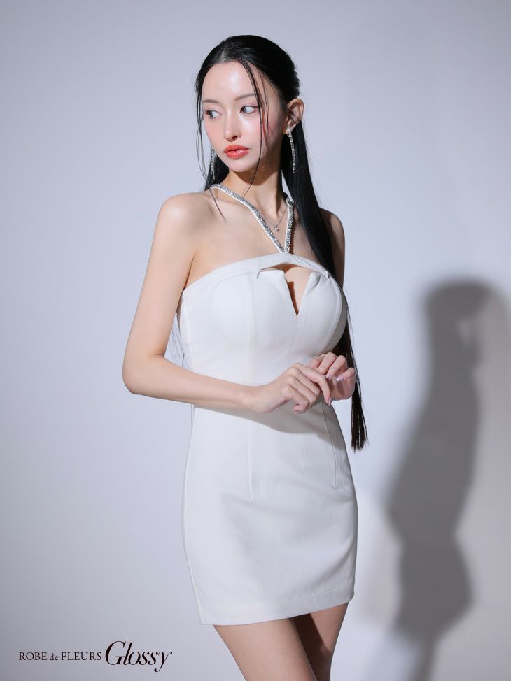 Glossy ローブドフルールグロッシー 【XSサイズあり】バックリボンバストスリットシンプルタイトミニキャバドレス gl3796
