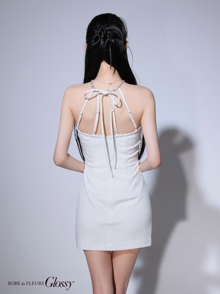 Glossy ローブドフルールグロッシー 【XSサイズあり】バックリボンバストスリットシンプルタイトミニキャバドレス gl3796
