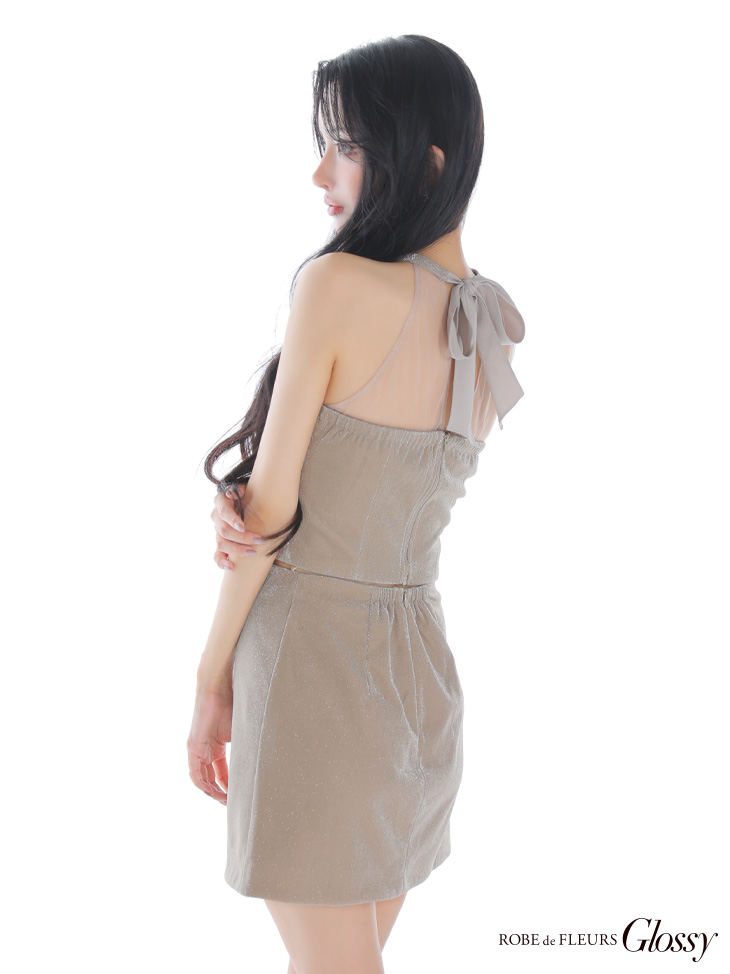 DEA. ディア バイ ローブドフルール 【Lサイズあり】花柄サテンショルダーリボンフレアロングキャバドレス de4603