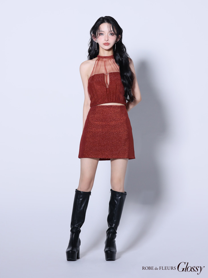 DEA. ディア バイ ローブドフルール 【Lサイズあり】花柄サテンショルダーリボンフレアロングキャバドレス de4603