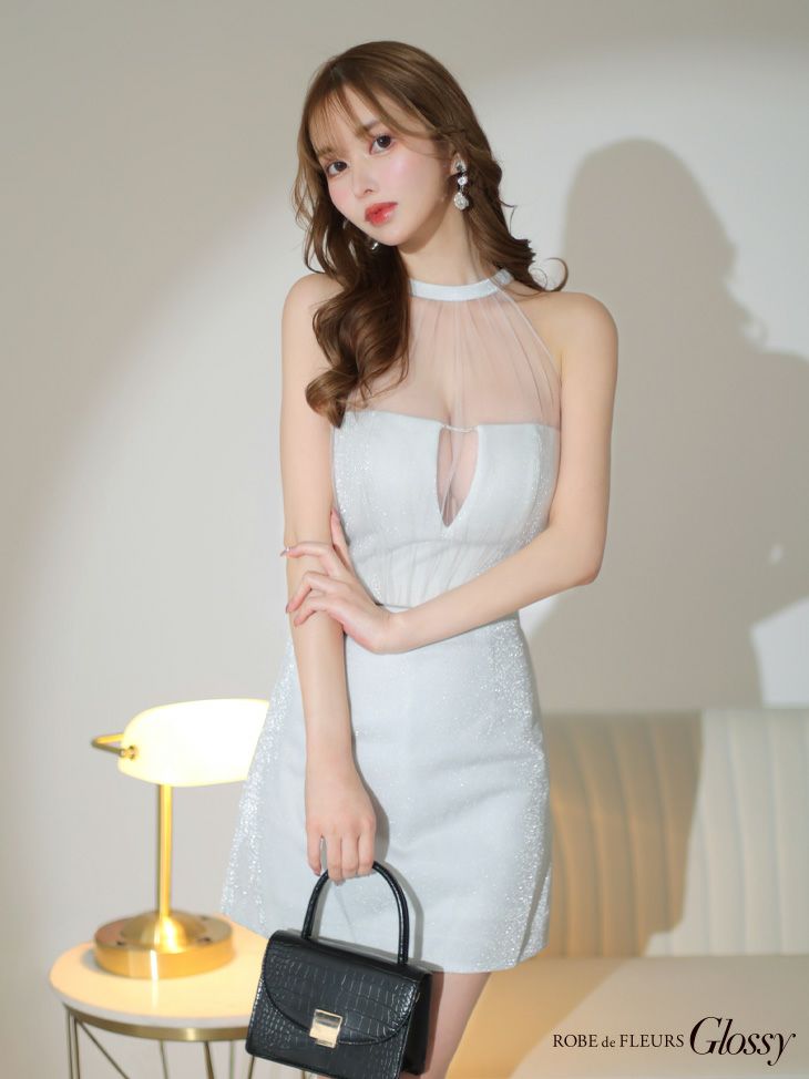 DEA. ディア バイ ローブドフルール 【Lサイズあり】花柄サテンショルダーリボンフレアロングキャバドレス de4603