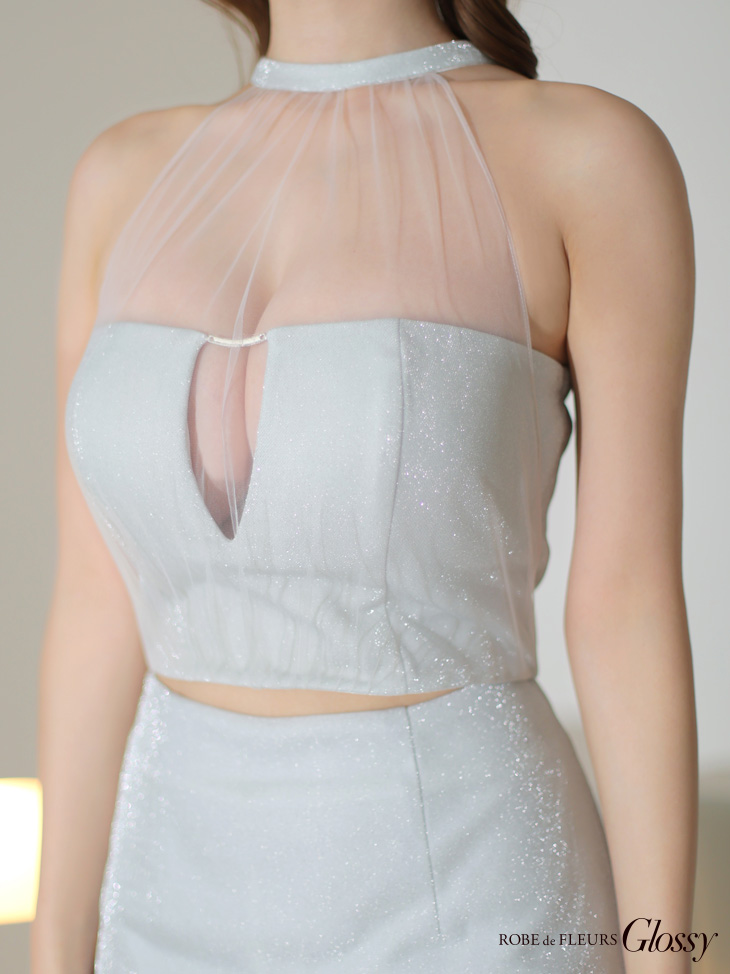 DEA. ディア バイ ローブドフルール 【Lサイズあり】花柄サテンショルダーリボンフレアロングキャバドレス de4603