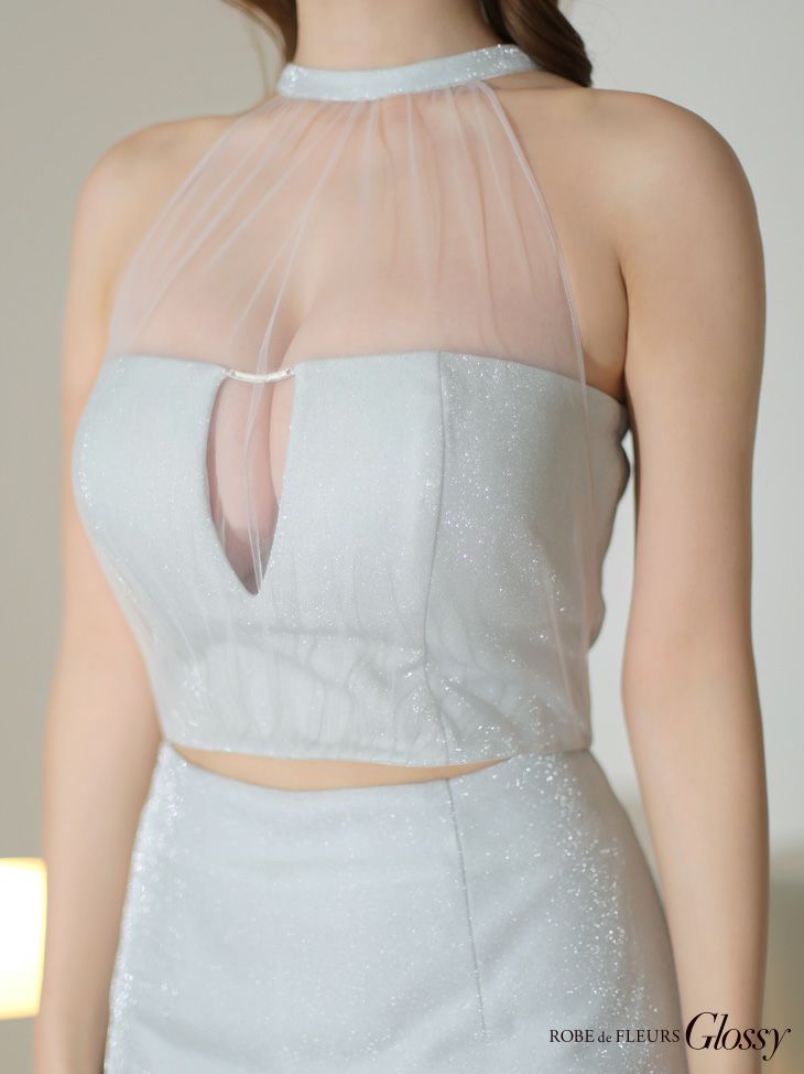 DEA. ディア バイ ローブドフルール 【Lサイズあり】花柄サテンショルダーリボンフレアロングキャバドレス de4603