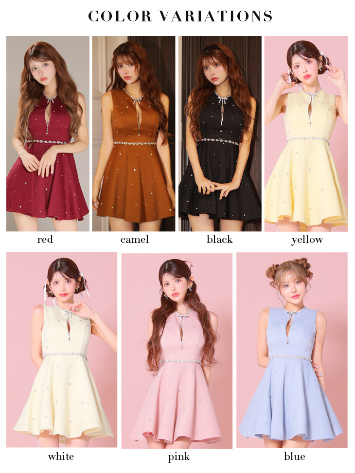 ROBE de FLEURS ローブドフルール リボンビジューバストカットフレアミニキャバドレス fm3618