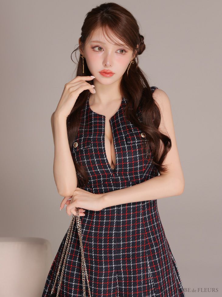 DEA. ディア バイ ローブドフルール 【XS～Lサイズあり】フロントボタンベルトスリットセットアップロングキャバドレス de4323-c