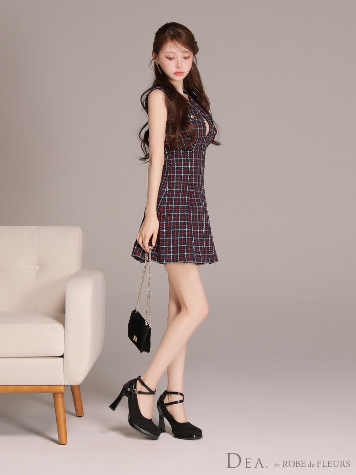 DEA. ディア バイ ローブドフルール 【XS～Lサイズあり】フロントボタンベルトスリットセットアップロングキャバドレス de4323-c