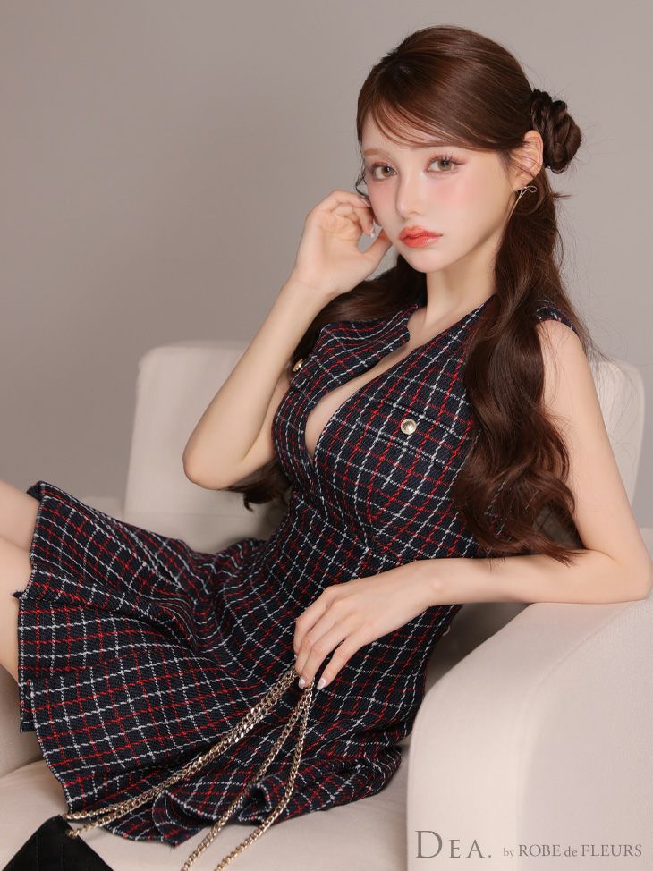 DEA. ディア バイ ローブドフルール 【XS～Lサイズあり】フロントボタンベルトスリットセットアップロングキャバドレス de4323-c