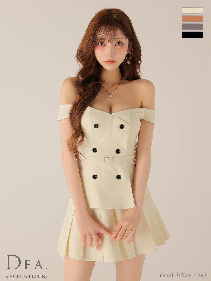 ROBE de FLEURS ローブドフルール 【XSサイズあり】肩リボンキャミツーピースフレアミニキャバドレス fm3267-c