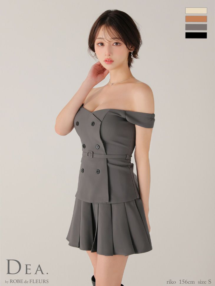 ROBE de FLEURS ローブドフルール 【XSサイズあり】肩リボンキャミツーピースフレアミニキャバドレス fm3267-c