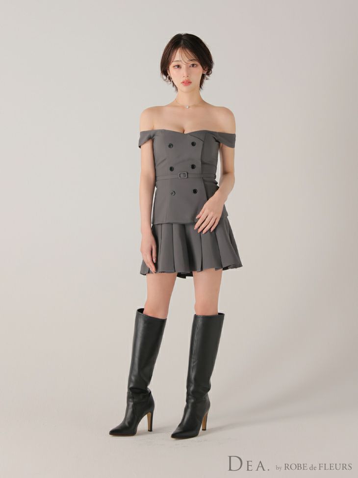 ROBE de FLEURS ローブドフルール 【XSサイズあり】肩リボンキャミツーピースフレアミニキャバドレス fm3267-c