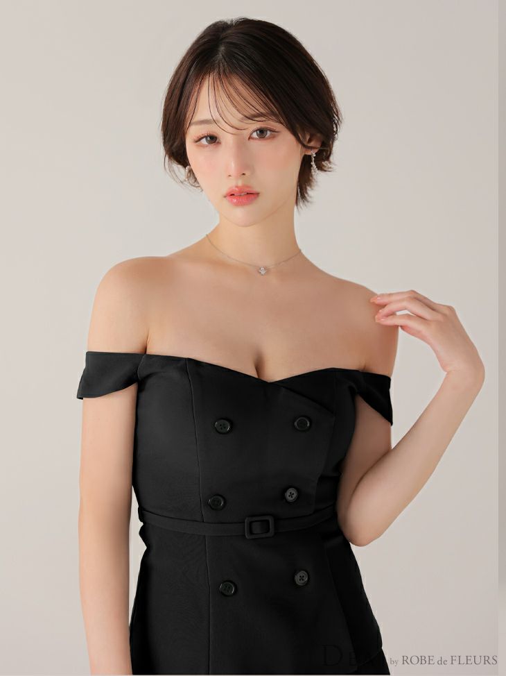 ROBE de FLEURS ローブドフルール 【XSサイズあり】肩リボンキャミツーピースフレアミニキャバドレス fm3267-c