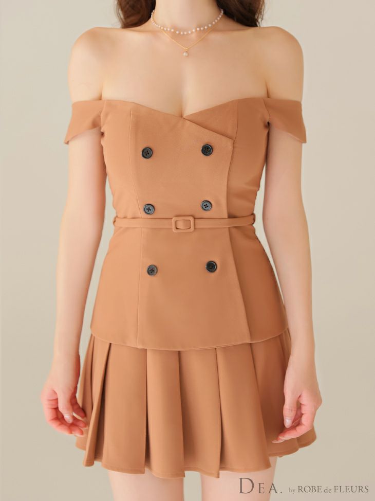 ROBE de FLEURS ローブドフルール 【XSサイズあり】肩リボンキャミツーピースフレアミニキャバドレス fm3267-c