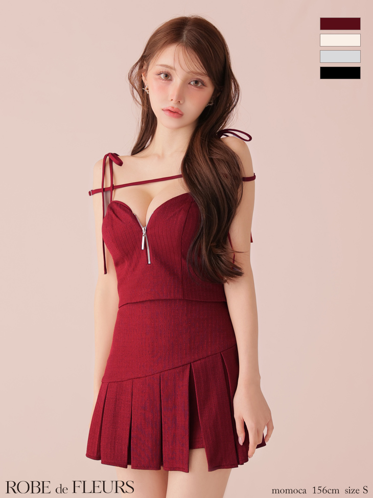 ROBE de FLEURS ローブドフルール 【XSサイズあり】肩リボンキャミツーピースフレアミニキャバドレス fm3267